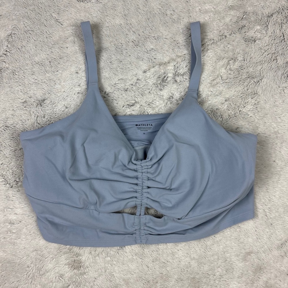 Athleta Cinch Longline Sports Bra‎ Top Blue Grey Women 1X Blue Grey Yoga Pilates